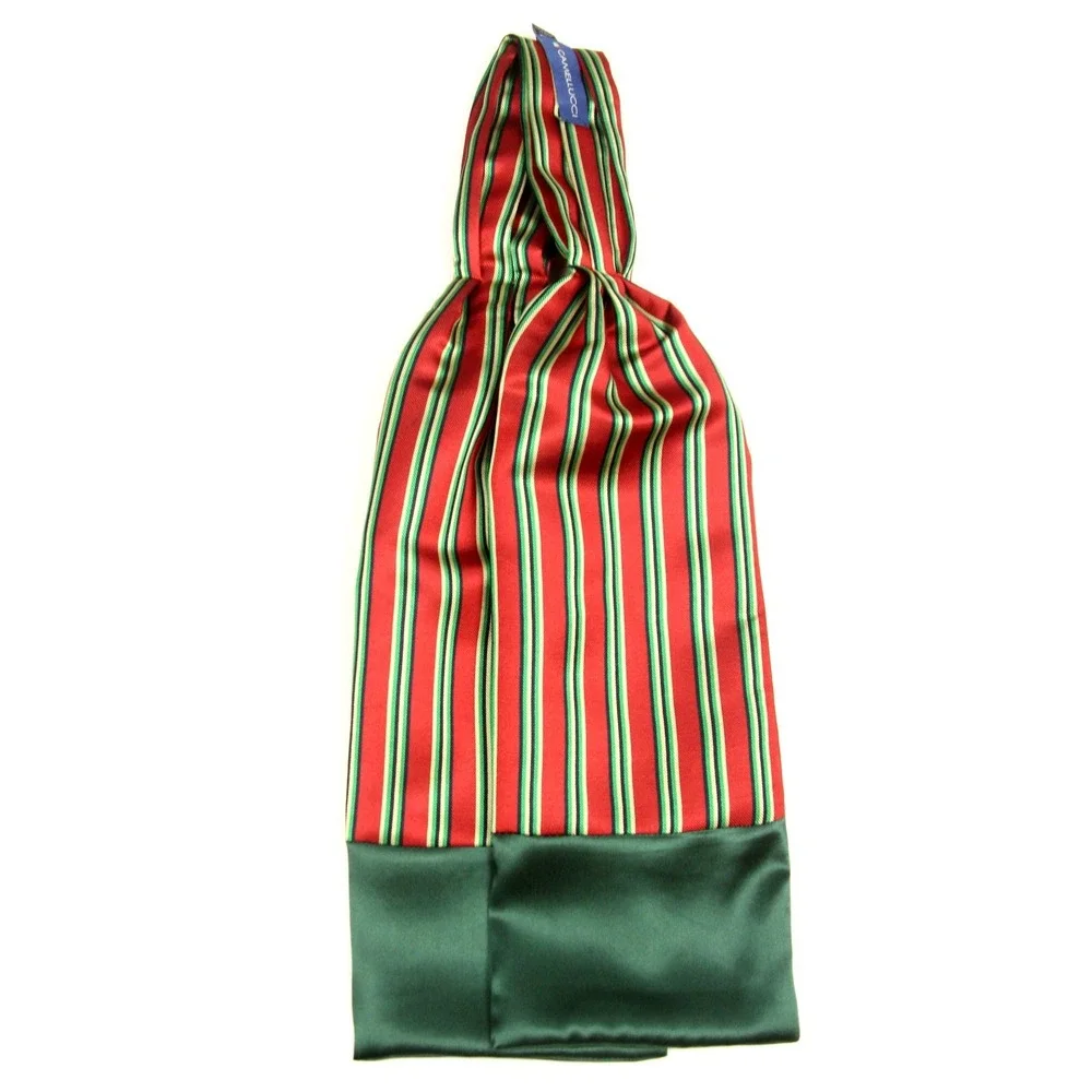 Camellucci Men's 100% Silk‎ Ascot Cravat LUXURY Striped Red Green Block